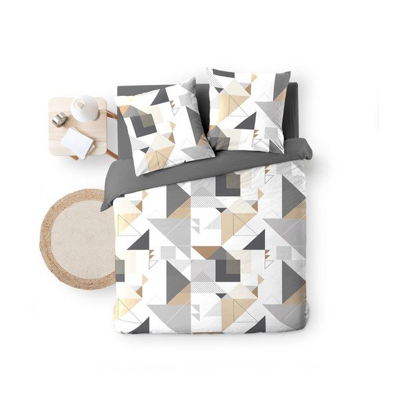 Lenjerie de pat albă/gri din microfibră pentru pat dublu/extinsă 240x220 cm Trigone – douceur d'intérieur