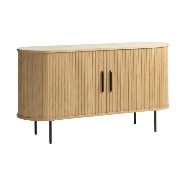 Comodă în culoare naturală joasă cu aspect de lemn de stejar cu ușă glisantă 140x76 cm Nola – Unique Furniture-image-2