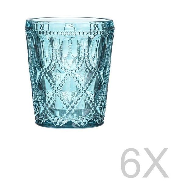 Set 6 pahare transparente din sticlă InArt Glamour Beverage, înălțime 10,5 cm, albastru