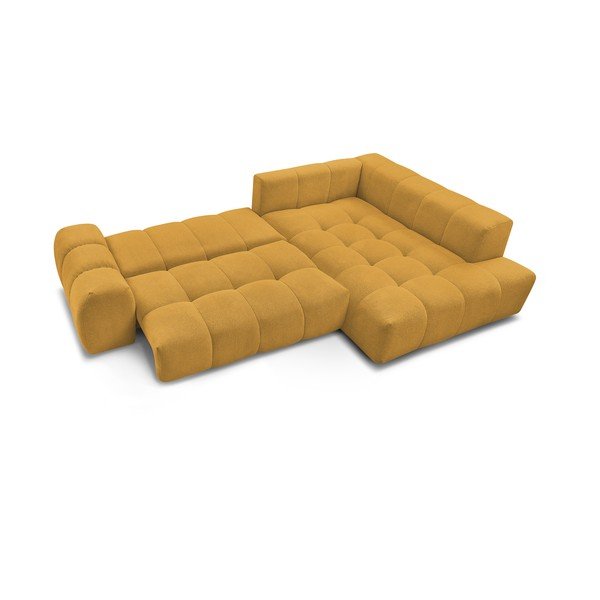 Colțar galben muștar extensibil/cu spațiu de depozitare cu tapițerie din chenille (cu colț pe partea dreaptă/în formă de ”L”) Everest – Bobochic Paris-image-4