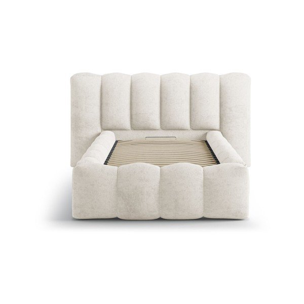 Pat bej tapițat cu spațiu de depozitare cu somieră 90x200 cm Lupine – Micadoni -image-3