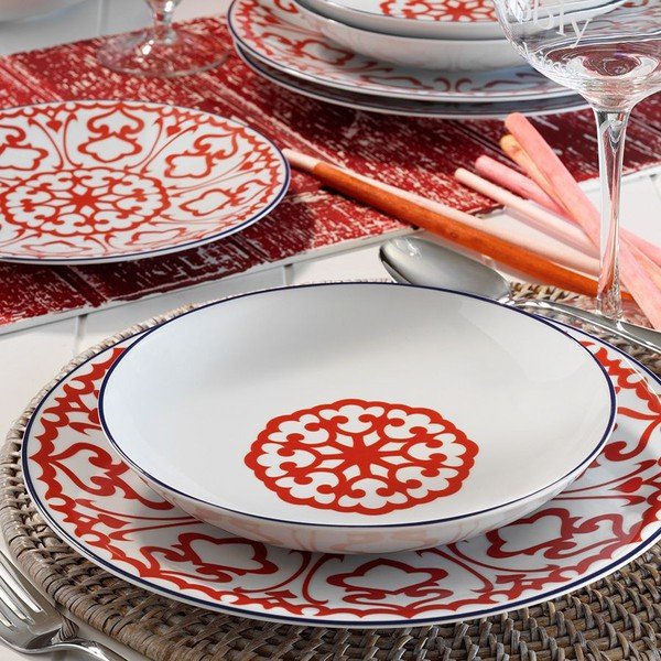 Set 24 vase din porțelan Kütahya Porselen Desen, alb - roșu-image-1