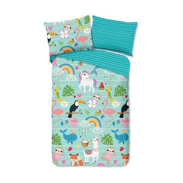 Lenjerie de pat pentru copii albastră din bumbac pentru pat de o persoană 140x200 cm Festen – Good Morning