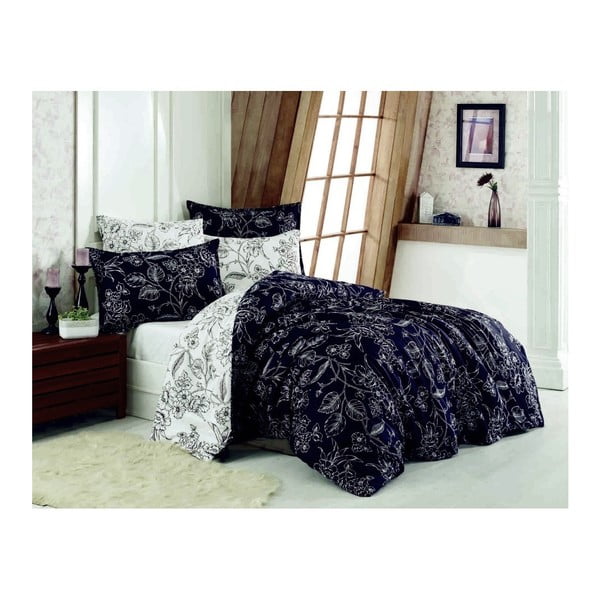 Lenjerie de pat cu cearşaf din bumbac satinat Luya, 200 x 220 cm, negru