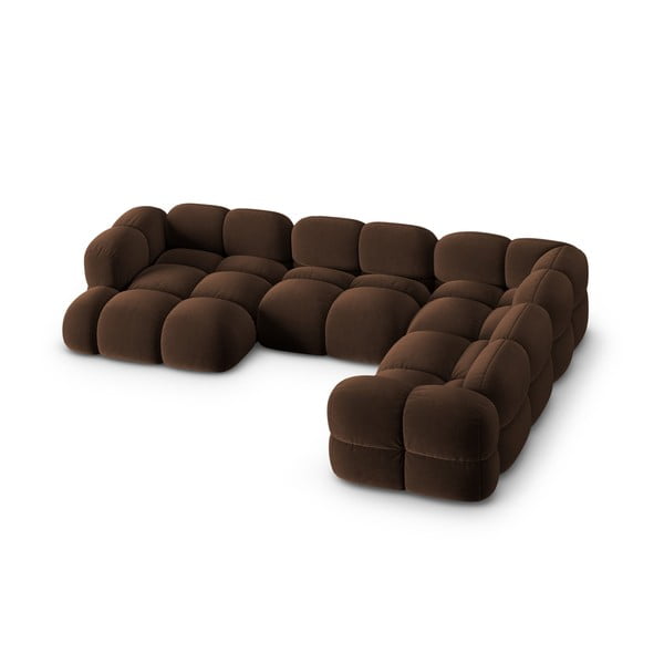 Colțar maro închis cu tapițerie din catifea (cu colț pe partea dreaptă/în formă de "U") Loretto – Cosmopolitan Design