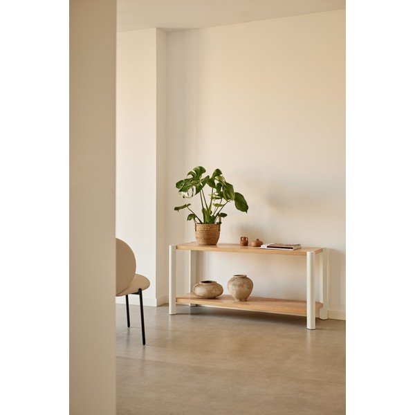 Etajeră crem/în culoare naturală deschisă cu aspect de lemn de stejar 126x59x43 cm Bona – Teulat-image-1