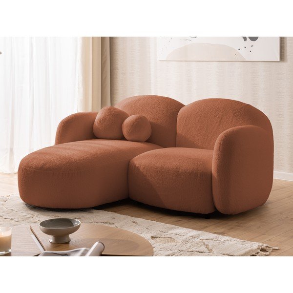 Colțar teracotă cu tapițerie din țesătură bouclé (cu colț pe partea stângă/cu șezlong) Orbit – Ropez-image-4