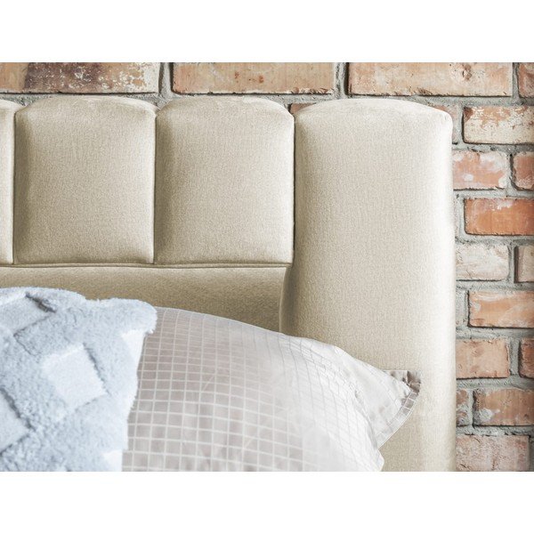 Pat matrimonial bej tapițat cu spațiu de depozitare cu somieră 140x200 cm Lamica – ELTAP-image-4