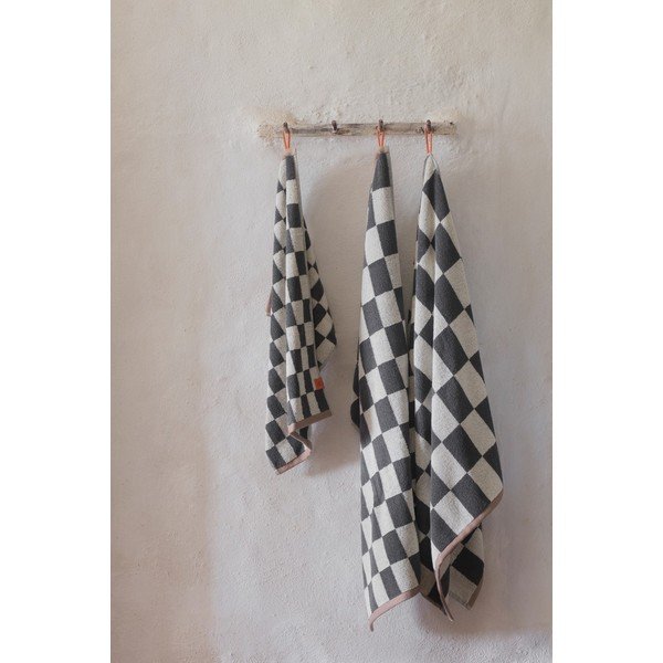 Prosop gri antracit/bej din bumbac organic din frotir 70x133 cm Retro – Mette Ditmer Denmark-image-1