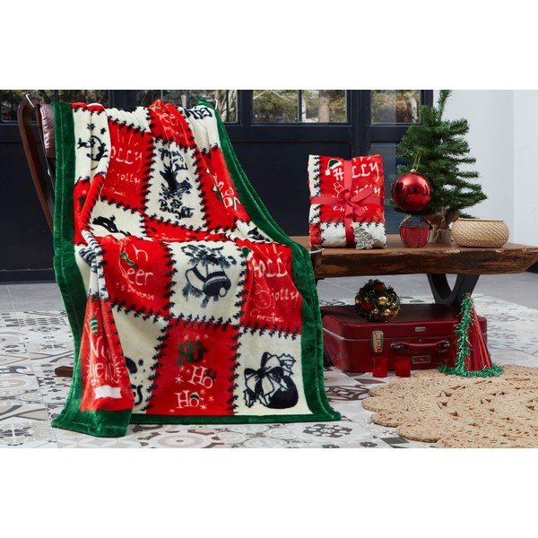 Pătură roșie din micropluș/cocolino 100x170 cm  cu model de Crăciun – Mila Home