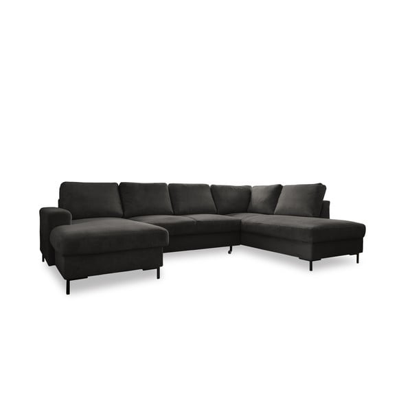 Colțar gri închis extensibil cu tapițerie din catifea reiată  (cu colț pe partea dreaptă) Lofty Lilly – Miuform