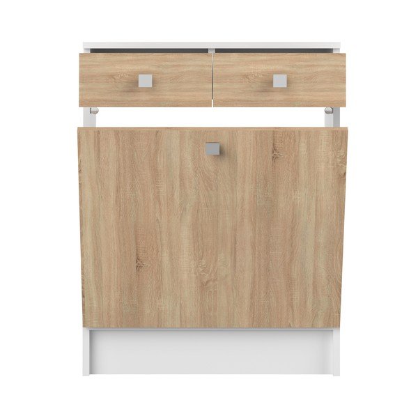 Dulap de baie scund alb cu aspect de stejar 60x82 cm Combi - TemaHome -image-3