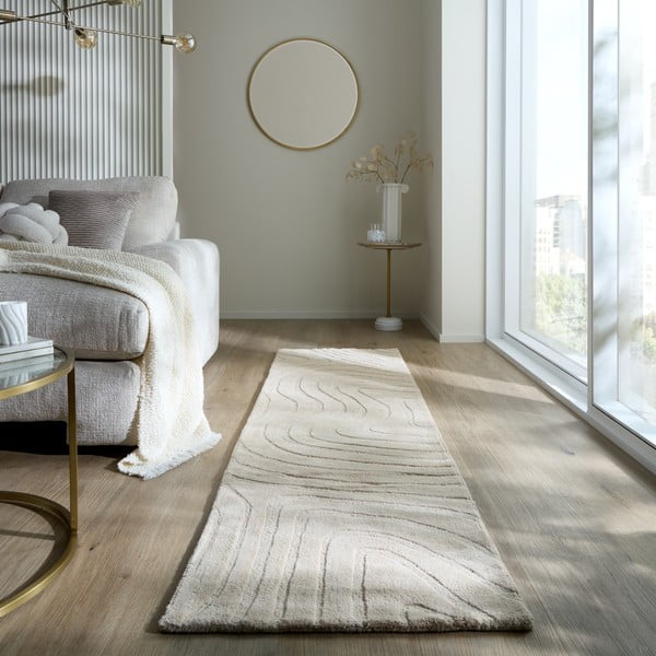 Covor tip traversă crem țesut manual din lână 60x230 cm Mesmerise Natural – Flair Rugs-image-1