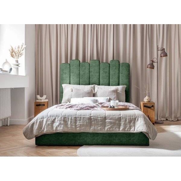 Pat matrimonial verde tapițat cu spațiu de depozitare și somieră 180x200 cm Dreamy Aurora – Miuform-image-3
