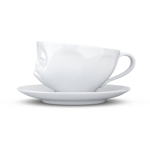 Ceașcă din porțelan cu farfurie, supărăcios, 58products, alb-image-2