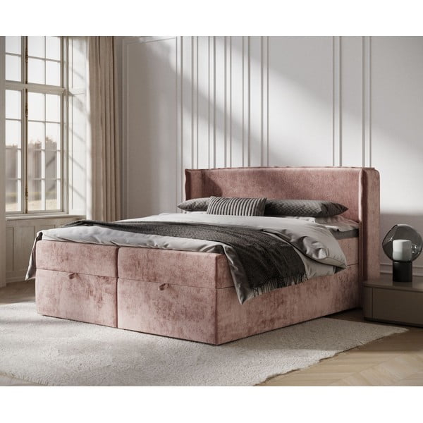 Pat boxspring roz cu spațiu de depozitare 180x200 cm Passion – Maison de Rêve-image-1