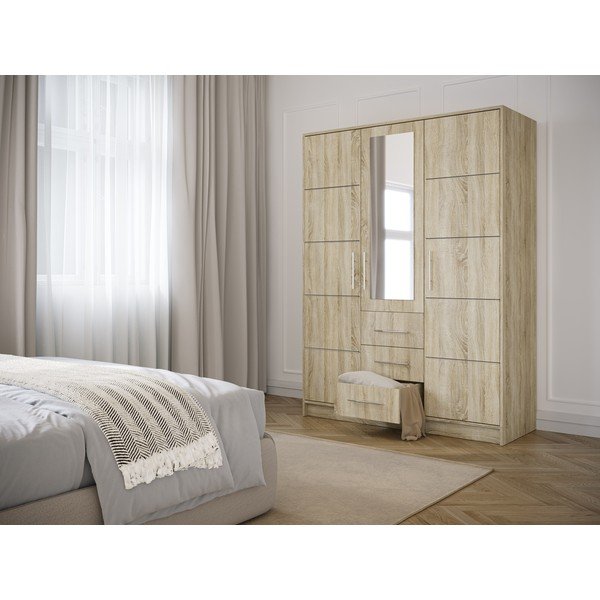 Dulap în decor stejar cu oglindă 147x200 cm Derry - Cosmopolitan Design-image-1