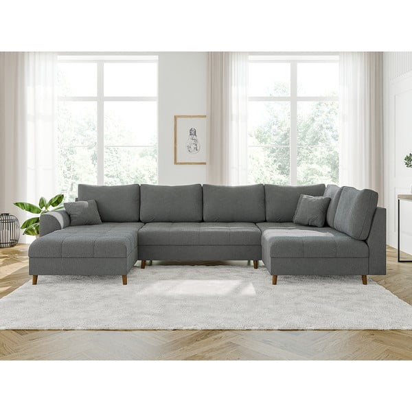 Colțar gri cu tapițerie din țesătură bouclé (colț stânga /în formă de "U") Ariella – Ropez-image-1