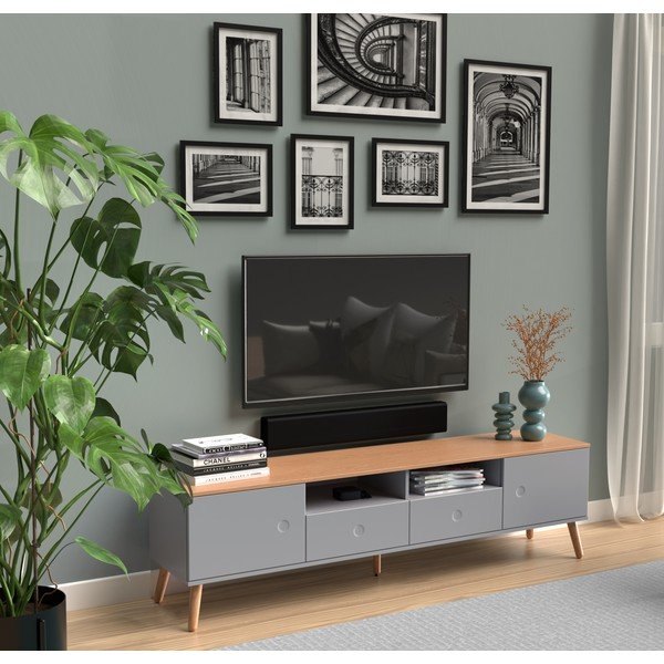Masă TV cu detalii în decor de stejar Tenzo Dot, lățime 192 cm, gri-image-1