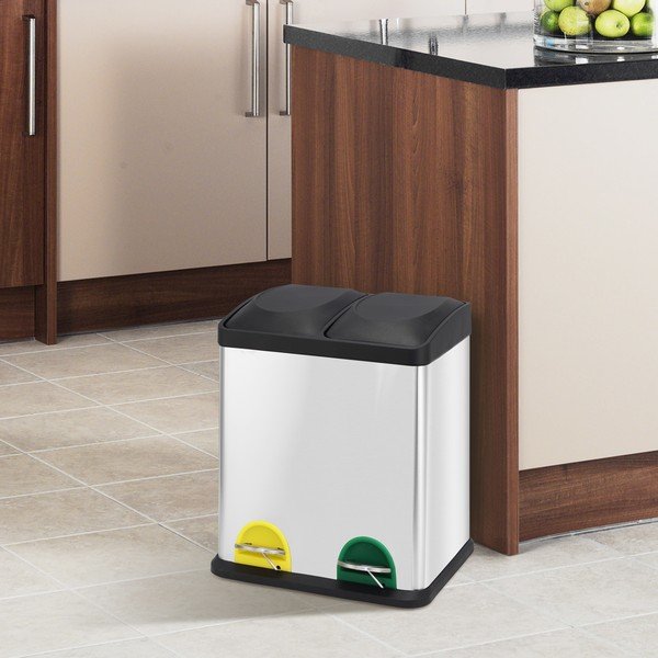 Coș de gunoi argintiu mat pentru reciclare/cu pedală 2x20 l din oțel   Tri Selectif – MSV-image-1