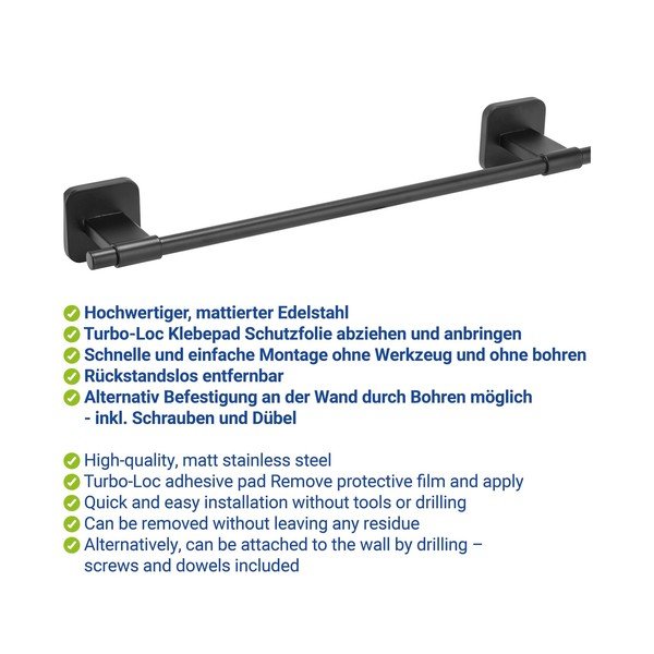 Suport pentru prosoape negru mat autoadeziv cu Turbo-Loc din oțel inoxidabil Porto – Wenko-image-2