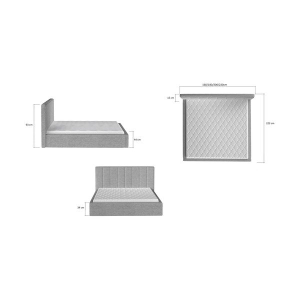 Pat matrimonial maro tapițat cu spațiu de depozitare cu somieră 200x200 cm Audrey – ELTAP-image-4