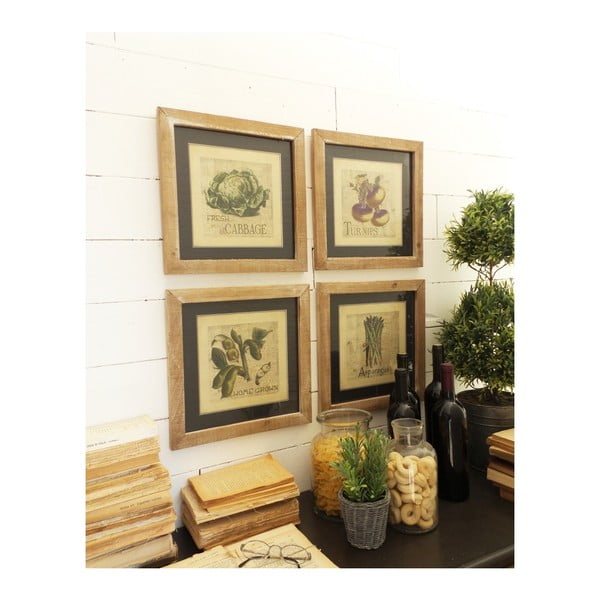 Set 4 tablouri cu ramă din lemn Orchidea Milano Bistro, 34 x 34 cm