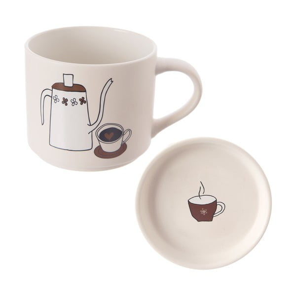 Cană cu capac albă din porțelan 450 ml – Orion