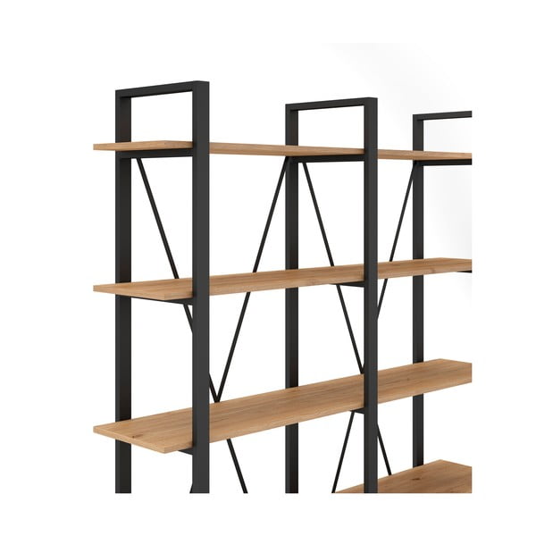 Bibliotecă negru/natural  cu aspect de lemn de stejar 150x180 cm Aviva – Marckeric-image-4