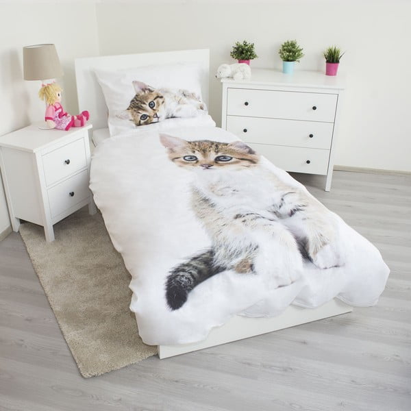 Lenjerie de pat pentru copii albă din bumbac pentru pat de o persoană 140x200 cm Kitten – Jerry Fabrics-image-1