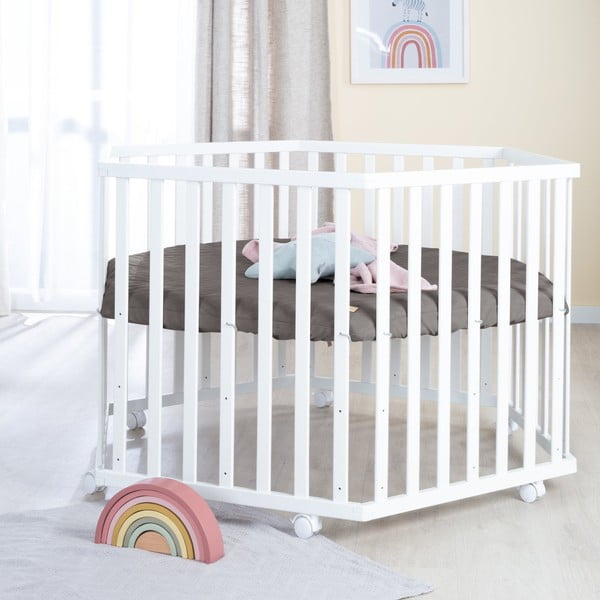 Țarc pentru copii alb cu înălțime reglabilă/cu roți – Roba-image-3