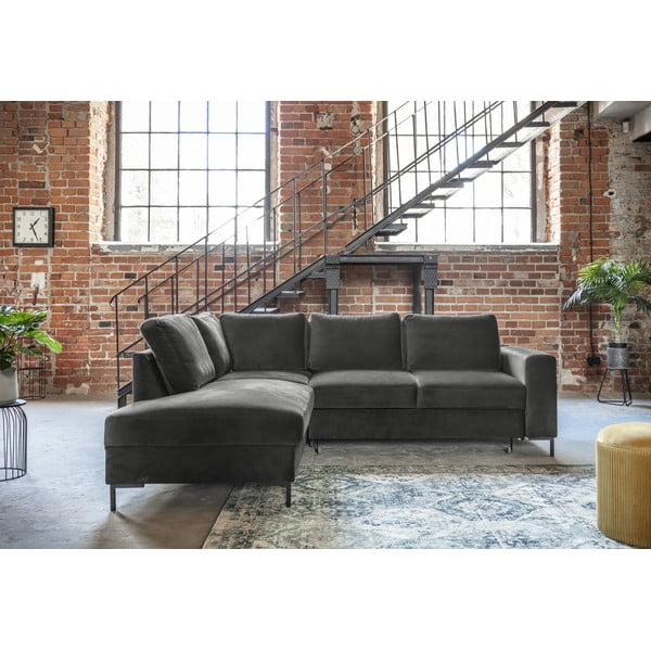 Colțar gri închis extensibil cu tapițerie din catifea (cu colț pe partea stângă ) Lofty Lilly – Miuform-image-4