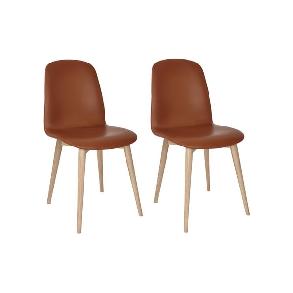 Set 2 scaune cu picioare din lemn masiv de stejar WOOD AND VISION Basic, portocaliu