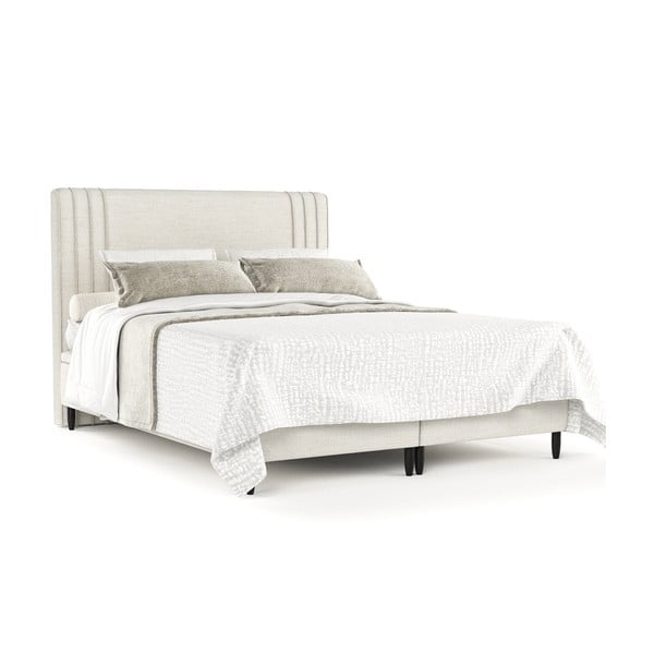 Pat matrimonial bej tapițat cu spațiu de depozitare 140x200 cm Musca – Maison de Rêve-image-2