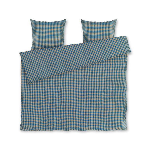 Lenjerie de pat galben ocru/albastru din țesătură crep pentru pat dublu 200x220 cm Bæk&Bølge – JUNA