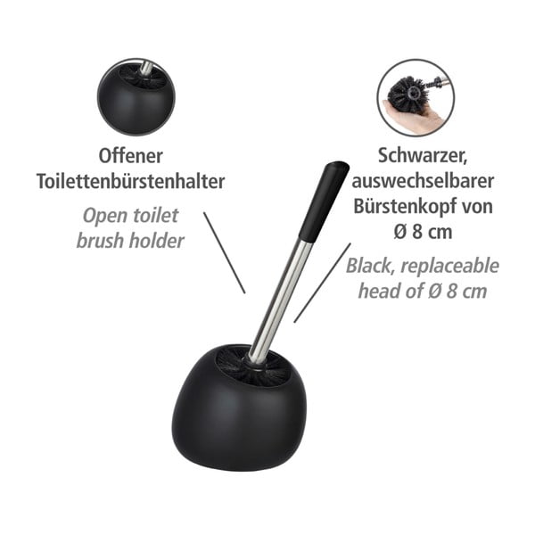 Perie de toaletă cu suport din ceramică Wenko Polaris, negru-image-4