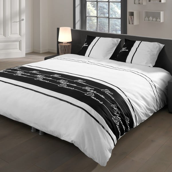 Lenjerie de pat din bumbac satinat Muller Textiels White/Black, 200 x 240 cm