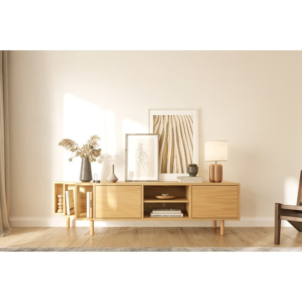 Comodă TV în culoare naturală cu aspect de lemn de stejar 189x50x44 cm Shift – Woodman-image-1