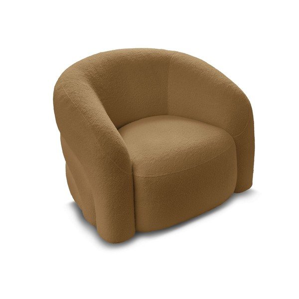 Fotoliu galben muștar pivotant cu tapițerie din țesătură bouclé Elina – Bobochic Paris-image-3