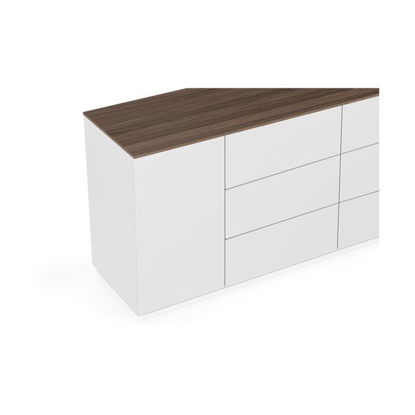 Comodă TV albă și cu blat cu aspect de lemn de nuc cu ușă și 6 sertare Join TemaHome-image-1