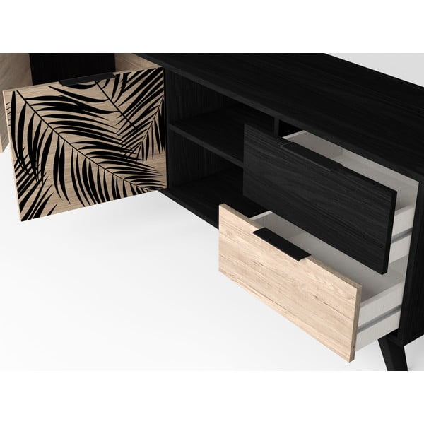 Comodă TV neagră cu aspect de stejar 181x53 cm Palmera - Marckeric-image-1