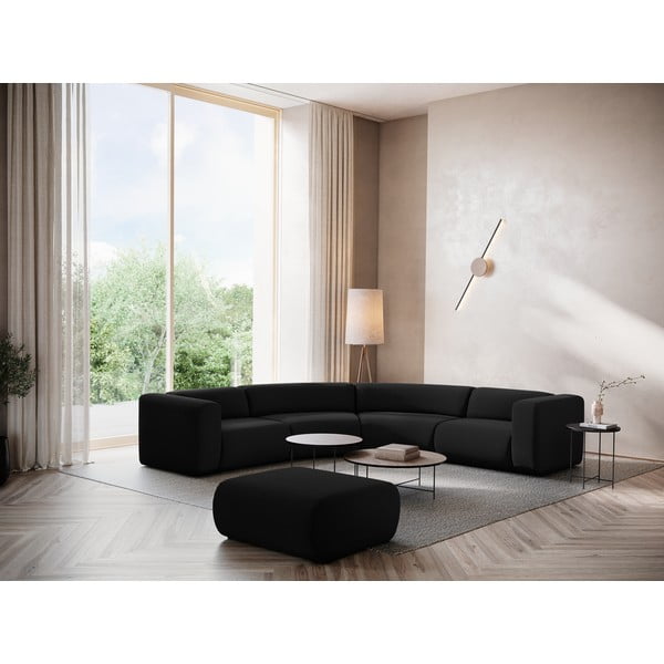 Colțar negru cu tapițerie din catifea Ekahi – Makamii-image-1