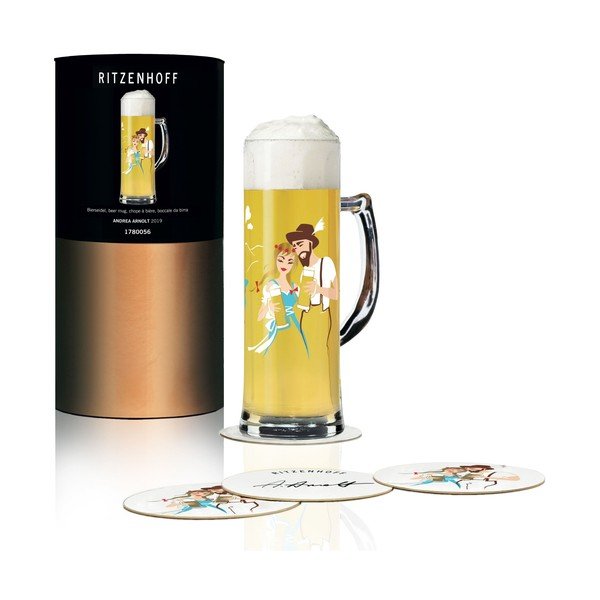 Set pahar din sticlă cristalină pentru bere și 5 suporturi pahare Ritzenhoff Amdrea Arnolt, 596 ml-image-1