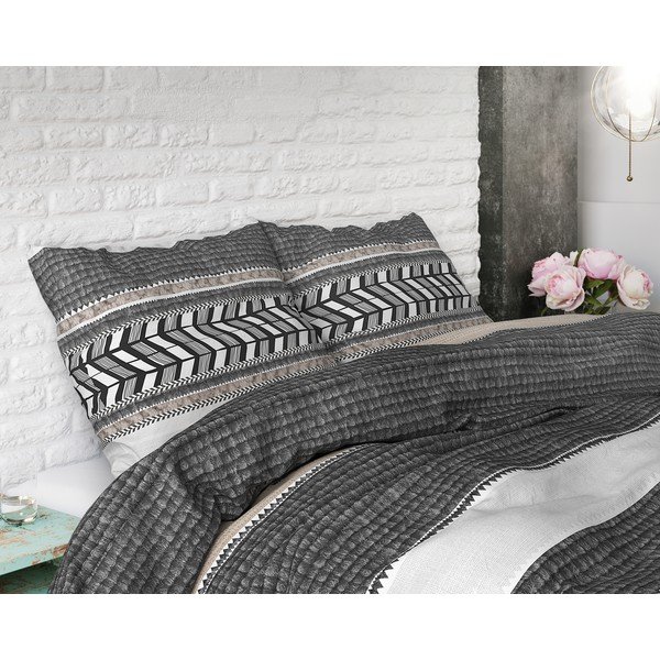 Lenjerie din bumbac pentru pat de o persoană Pure Cotton Northern Stripe, 140 x 200/220 cm, gri-image-2