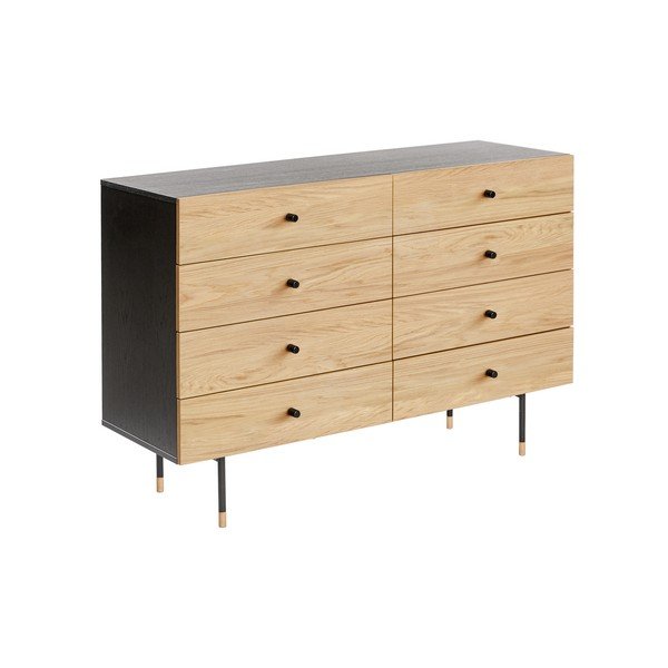 Comodă neagră/în culoare naturală joasă cu aspect de lemn de stejar 130x87 cm Jugend – Woodman