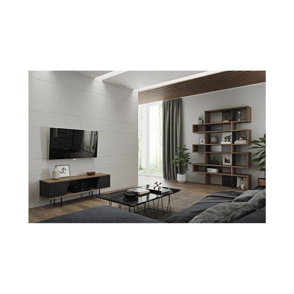 Masă TV în decor de lemn de nuc cu detalii negre TemaHome Dixie-image-4