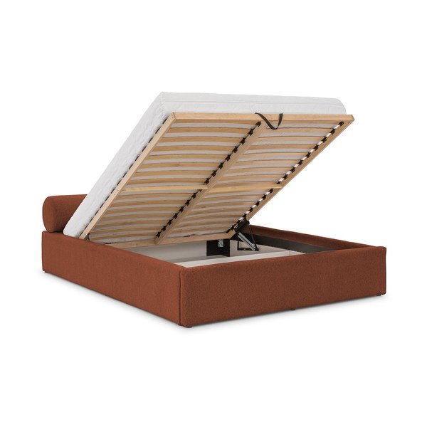 Pat matrimonial teracotă tapițat cu spațiu de depozitare cu somieră 160x200 cm Cille – Ropez-image-2