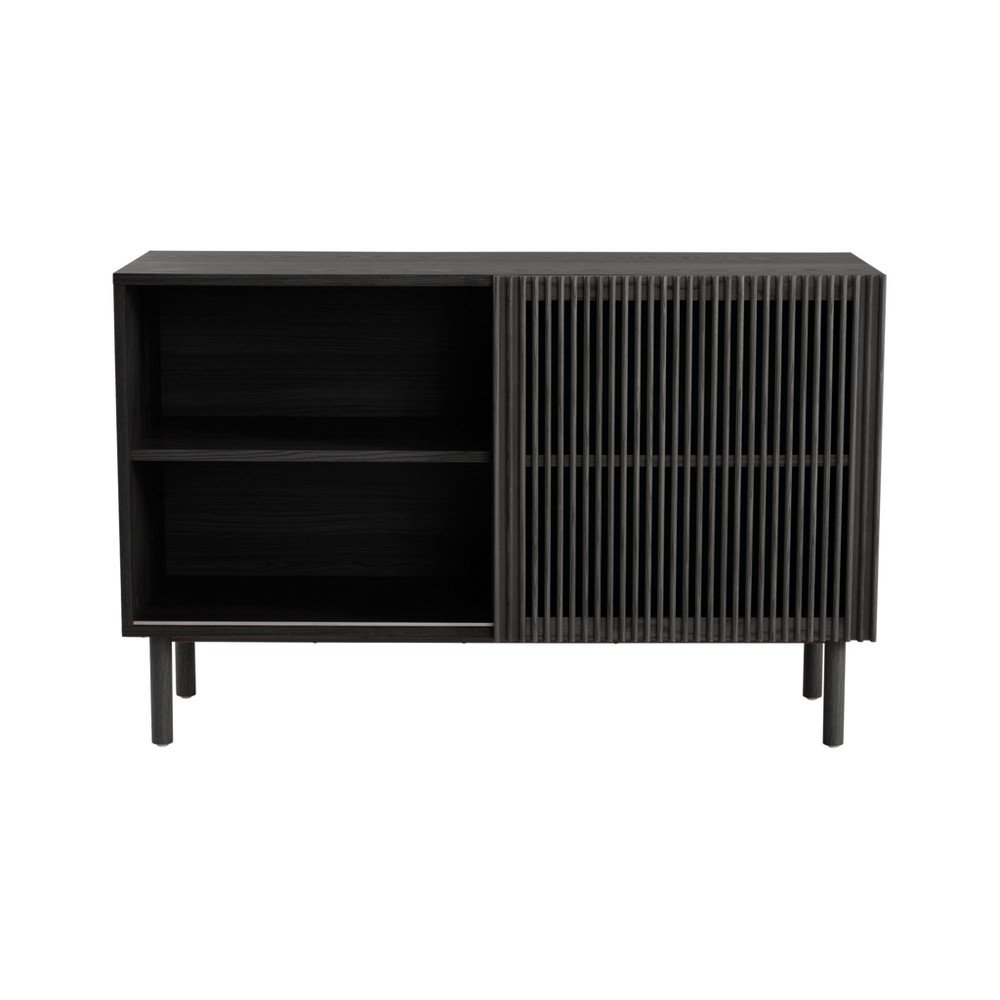 Dulap negru cu aspect de lemn de frasin cu ușă glisantă 124x80x45 cm Sion – Jotex
