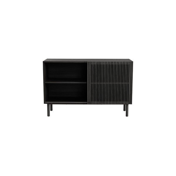 Dulap negru cu aspect de lemn de frasin cu ușă glisantă 124x80x45 cm Sion – Jotex