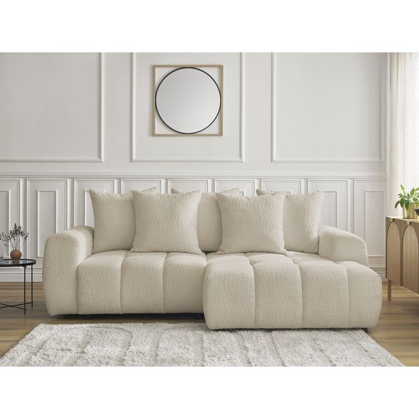 Colțar bej extensibil/cu spațiu de depozitare cu tapițerie din țesătură bouclé (cu colț pe partea dreaptă/cu șezlong) Roxelane – Bobochic Paris-image-1